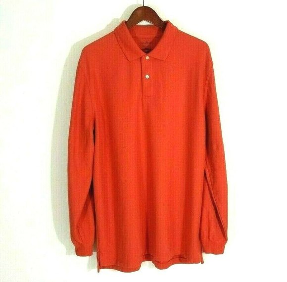 L.L. Bean Henley Shirt Men's Large Tall Long Sleeve Rust Top High Low Hem - Picture 1 of 6